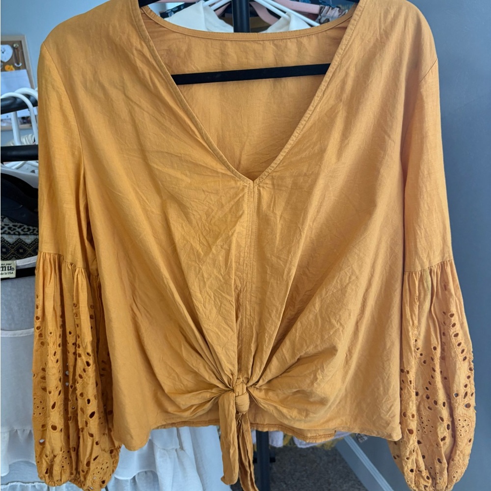 Mustard Yellow Women's Top with Tie Front